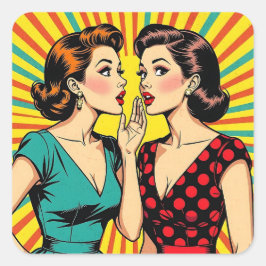 Two Woman Gossiping Telling Secrets Pop Art Vierkante Sticker