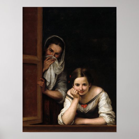 Two Women at a Window by Bartolome Esteban Murillo Poster (Voorkant)