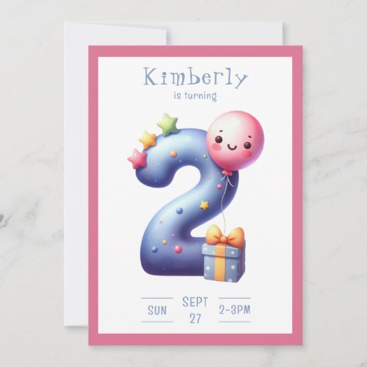 Two Years Old Simplistic Birthday Invitation (Devant)