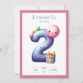 Two Years Old Simplistic Birthday Invitation Kaart (Voorkant)