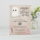 Twoo Spooky Kawaii Ghost Halloween Birthday Kaart (Staand voorkant)