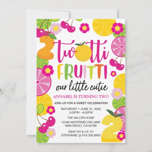 Twotti Fruitti Birthday Uitnodiging (Voorkant)