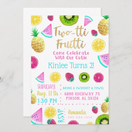 TWOtti Fruitti Invitation d'anniversaire (Devant / Derrière)