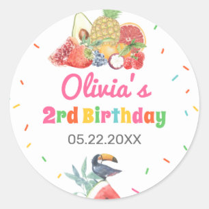 Twotti Fruitti Tropical Fruits Toucan Birthday Ronde Sticker