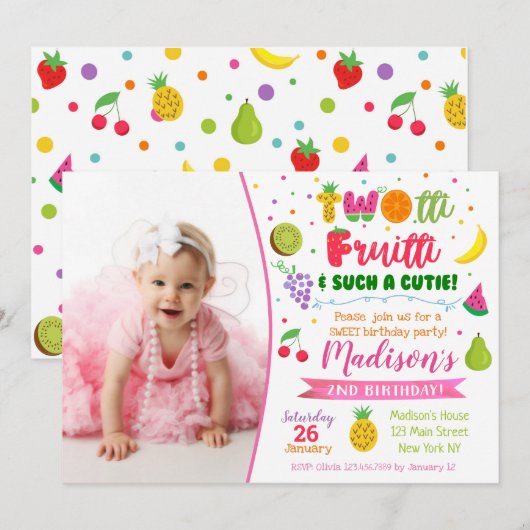 Twotti frutti 2e verjaardag uitnodiging (Voorkant / Achterkant)