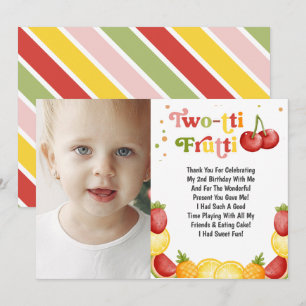 Twotti Frutti Fun Tweede Verjaardagsfeest Bedankkaart