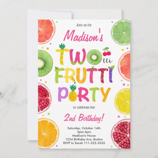 Twotti Frutti Invitation d'anniversaire (Devant)