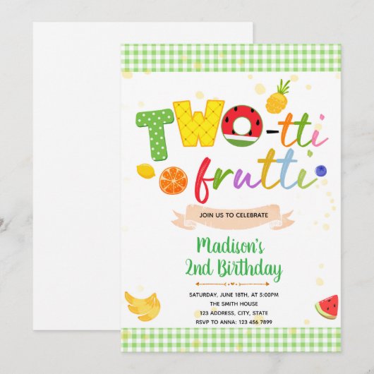 TWOtti Frutti Invitation d'anniversaire (Devant / Derrière)