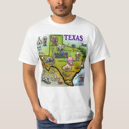 TX Hill Country Cartoon Map T-shirt (Voorkant)