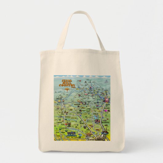 TX Hill Country Cartoon Map Tote Bag (Voorkant)