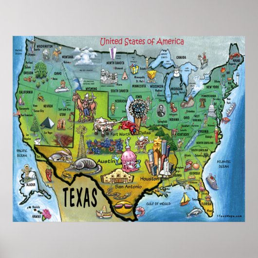 TX USA Map Poster (Voorkant)