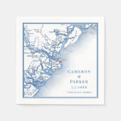 Tybee Island Georgia Kaart Elegant Marine Huwelijk Servet (Voorkant)