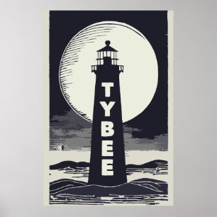 Tybee Island Georgia Lighthouse Moon Poster