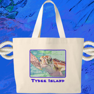 Tybee Island Georgia Waterverf Zee Turtle Grote Tote Bag