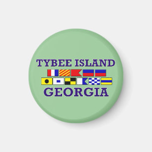 Tybee Island Nautical Flag - Round Magnet Magneet