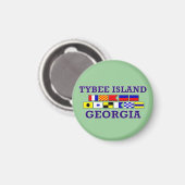 Tybee Island nautische vlag - ronde magneet (Voorkant / Achterkant)
