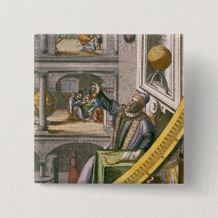 Tycho Brahe (1546-1601) van 40 jaar, onder zijn as Vierkante Button 5,1 Cm