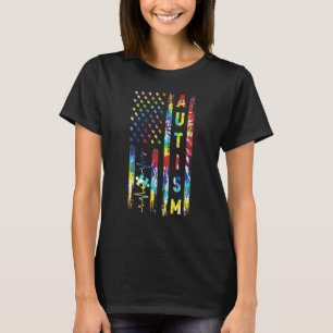 Tye Die Amerikaanse Vlag Autisme Bewustzijn Steun T-shirt