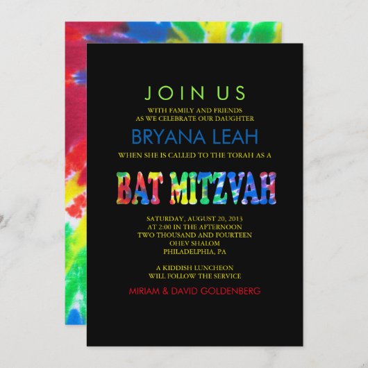 TYE DYE Bat mitzvah Invitation (Devant / Derrière)