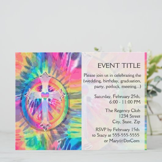 Tye Dye Cross met hart in het midden Kaart (Staand voorkant)