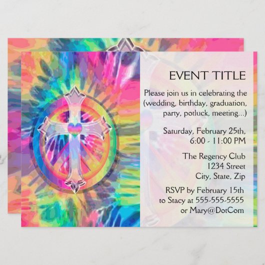 Tye Dye Cross met hart in het midden Kaart (Voorkant / Achterkant)