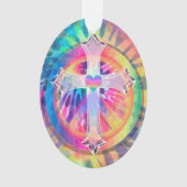 Tye Dye Cross met hart in het midden Ornament (voorkant)