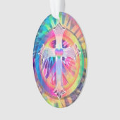 Tye Dye Cross met hart in het midden Ornament (voorkant)