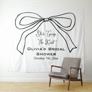 Tying Knot Black Bow Vrijgezellenfeest Foto Achter Wandkleed