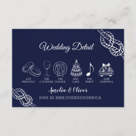 Tying Knot Nautical Rope White&Navy Wedding Detail Informatiekaartje