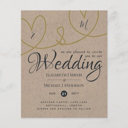 Tying Knot TYPOGRAHY Wedding Invites - Kraft Kijk (Voorkant)