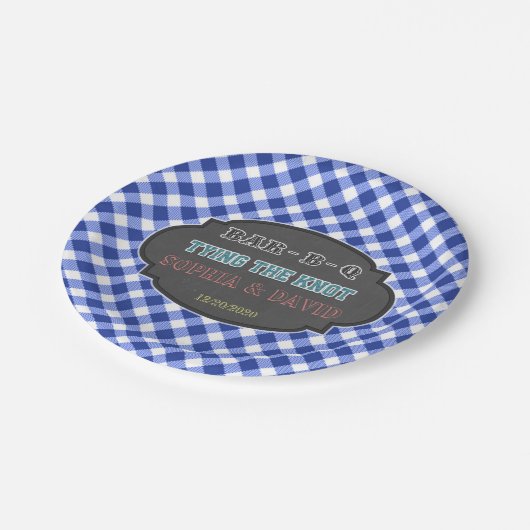 Tying the Knot BBQ Geruite verlovingskaart Papieren Bordje (Gekanteld)