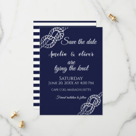 Tying The Knot Nautical Rope White & Navy Wedding Save The Date