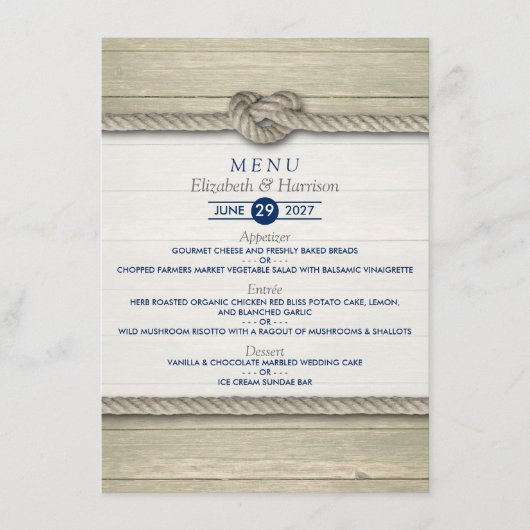 Tying The Knot Rustic Beach Menu Mariage (Devant)