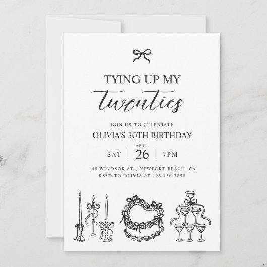 Tying Up My Twenties Coquette Bow 30e verjaardag Kaart (Voorkant)