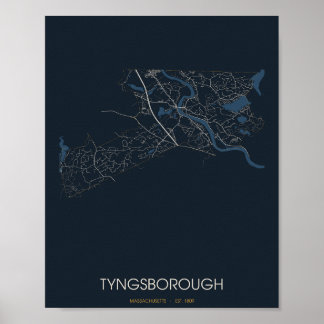 Tyngsborough Massachusetts Poster de carte des rue