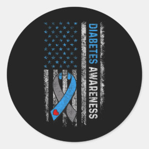 Type 1 Diabetes Awareness Amerikaanse vlag Blauw R Ronde Sticker