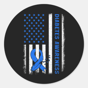 Type 1 Diabetes Bewustzijn Amerikaanse Vlag Blauwe Ronde Sticker