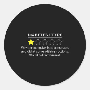 Type 1 Diabetes T1D Een Star Rating Grappig Gift T Ronde Sticker
