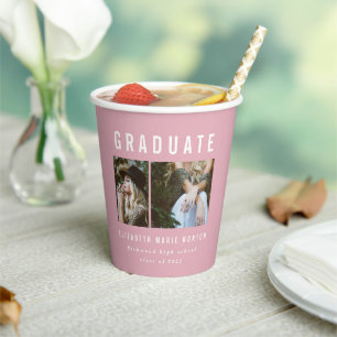 Type afstuderen multi-foto girale roze partijdecor papieren bekers