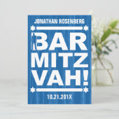 Type Bold Bar Mitzvah Invitation en bleu (Debout devant)