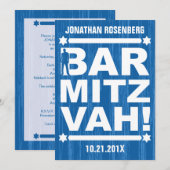 Type Bold Bar Mitzvah Invitation en bleu (Devant / Derrière)