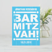 Type Bold Bar Mitzvah Invitation en bleu clair (Debout devant)