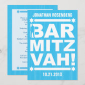 Type Bold Bar Mitzvah Invitation en bleu clair (Devant / Derrière)