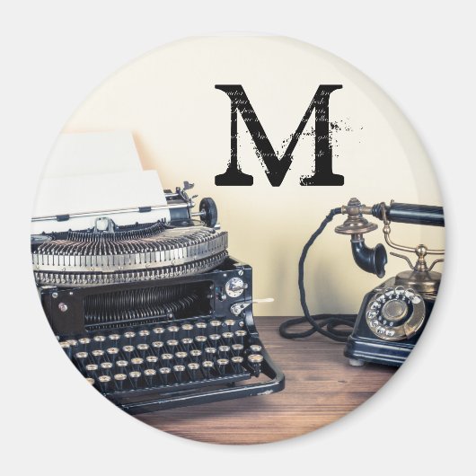  Type Schrijver Retro Monogram Initiaal Magneet (Voorkant)