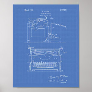 Typemacherscherm 1923 Tekenblauwdruk voor patentku Poster