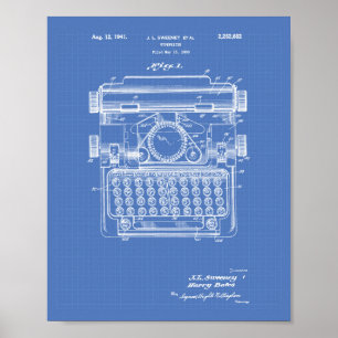 Typemachine 1941 Patent Art - Blauwdruk Poster