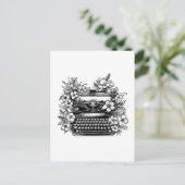 Typemachine en esthetische bloemen briefkaart (Staand voorkant)
