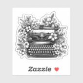 Typemachine en esthetische bloemen sticker (Vel)