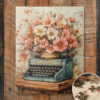 Typemachine met bloemen legpuzzel