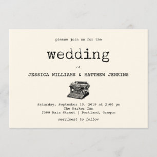  Typewriter en Tekst bruiloft uitnodiging